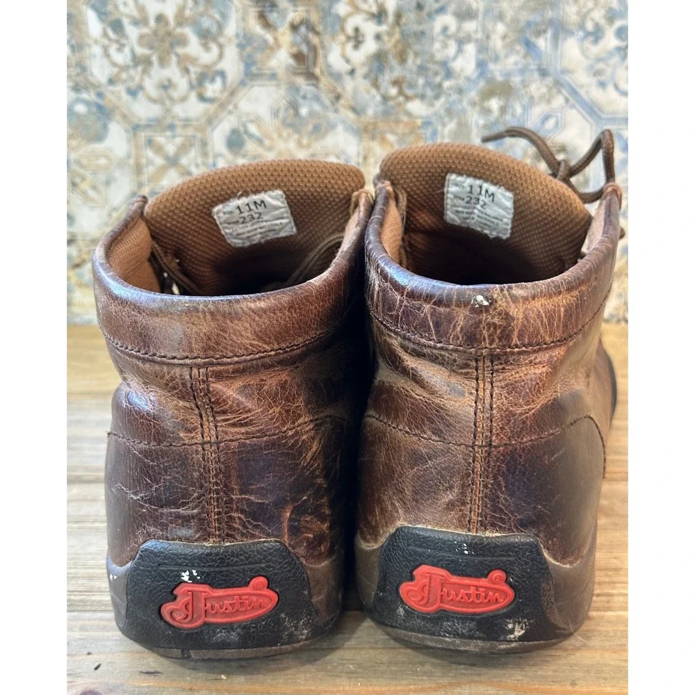 Justin Boots 232 Moc Toe Leather Ankle Boots Shoes Mens 11 Brown Work Retro